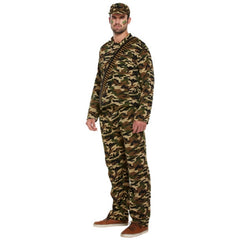 Mens army costume with camouflage jacket, trousers and military cap
