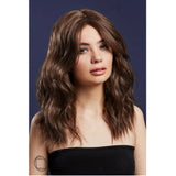 Long wavy two-toned brown blend wig with centre parting on adjustable cap