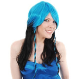 Astra Blue & Black Ladies Wig, black long with with blue upper section.