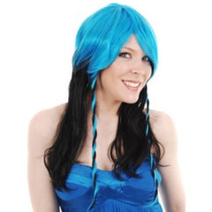 Astra Blue & Black Ladies Wig, black long with with blue upper section.
