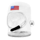 White astronaut helmet with flag on front and attached mic – space costume accessory
