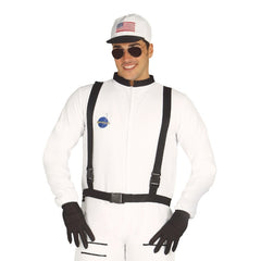 Mens astronaut costume with white space suit and NASA-style patches