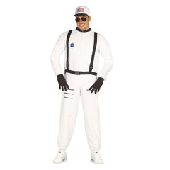 Mens astronaut costume with white space suit and NASA-style patches