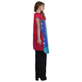 A woman shown from the back wearing a novelty costume top that resembles a colorful binder, paired with black pants, against a plain white background.