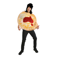 Novelty printed meat pie costume with sauce in the shape of the map of Australia