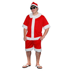 Mens Aussie Summer Santa costume with red top shorts and Santa hat