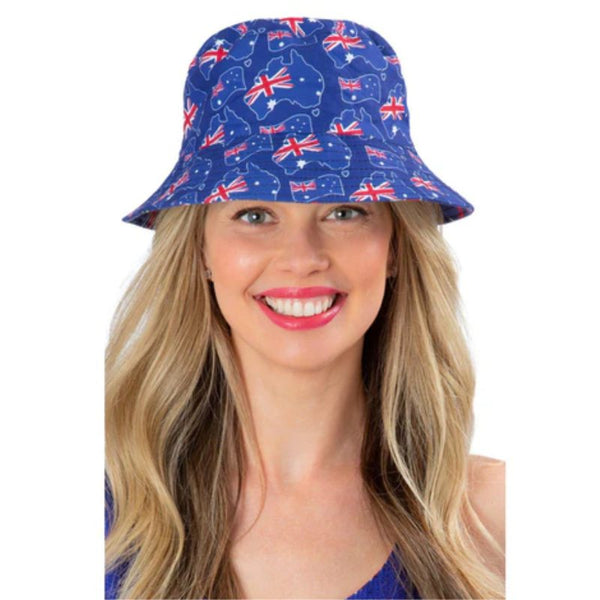 Australia Flag Reversible Bucket Hat, unisex size with flag, austrralia and kangaroo print.