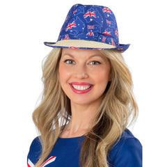 Australia Flag Trilby Hat, flag and australia map print with cream brim. unisex