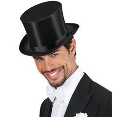 Black satin top hat with classic structured design