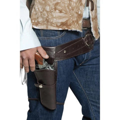 Authentic Western Wandering Gunman Belt and Holster, brown belt and holster made of vinyl.
