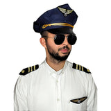Man modelling Aviator Kit components – glasses, badge, and epaulets detail.
