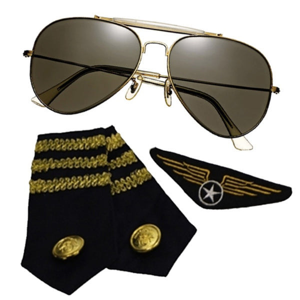 Aviator Kit with sunglasses, pilot epaulets, and captain badge – costume set