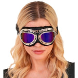 Woman Wearing Silver Aviator Goggles with Blue Mirrored Lenses