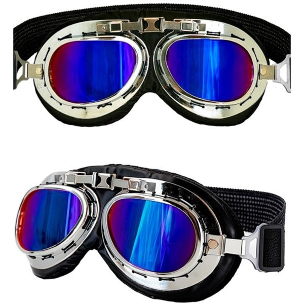 Silver Aviator Goggles with Blue Mirrored Lenses – Front View