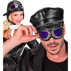 Silver Aviator Goggles with Blue Mirrored Lenses – Front View