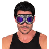 Man Wearing Silver Aviator Goggles with Blue Mirrored Lenses