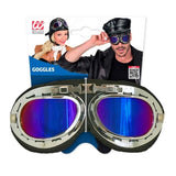 Silver and Blue Aviator Costume Goggles in Packaging