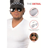 Person wearing sunglasses with a police cap, highlighting silver mirror lenses and classic aviator shape.