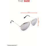 Aviator sunglasses with dimensions on a white background