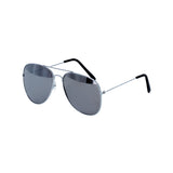 Aviator sunglasses with reflective lenses on a white background