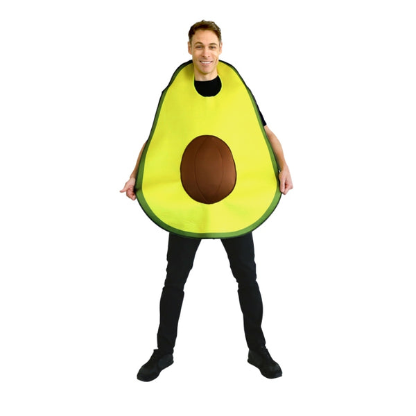 Person wearing an avocado costume on a white background