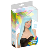 Azure Blue Fashion Wig with long straight hair – Widmann colour box packaging