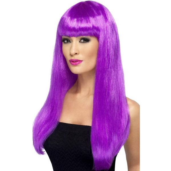 Babelicious long straight purple wig with blunt fringe