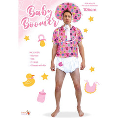 Novelty baby boomer costume in pink perfect for Bucks Nights