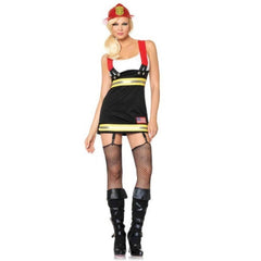 Backdraft Babe Firefighter Costume by Leg Avenue red dress front view