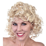 Short blonde curly wig inspired by 50s or 80s rebellious style
