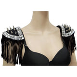Bad to the Bone Studded Shoulder Pads  – metallic studded shoulder pads with tassels for festivals, cosplay & musicians.