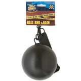 Black ball and chain toy with packaging on a white background