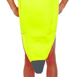 Close-up of lower section and pointed end detail on adult banana costume bodysuit