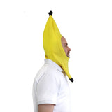side view of novelty banana hat with face opening