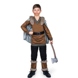 Barbarian Boy Costume, viking look, tunic, cape and leg guards.