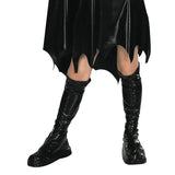 Black bat-wing skirt costume with matching glossy black knee-high boots, shown on a model's lower body against a white background.