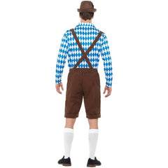 Bavarian Beer Man Costume – Blue check shirt with brown lederhosen