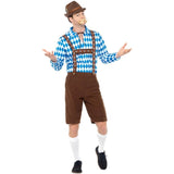 Bavarian Beer Man Costume – Blue check shirt with brown lederhosen