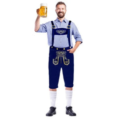 Blue Bavarian Beer Man costume with lederhosen and check shirt – Oktoberfest men’s outfit