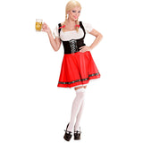 Bavarian girl adult costume black red side view lace trim detail