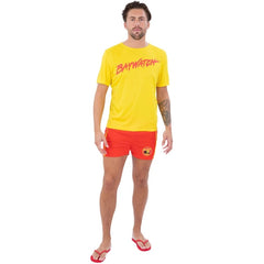 Baywatch Instant Kit with yellow logo t-shirt and red inflatable float