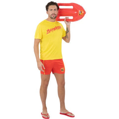 Baywatch Instant Kit with yellow logo t-shirt and red inflatable float