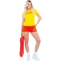 Baywatch Ladies Lifeguard Costume with yellow top and red shorts