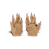 Palm of the hand showing latex gloves with claws