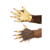Brown latex Beast Krampus Demon gloves with claws and fur detail for adult costumes