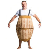 foam beer barrel shape costume with straps over the shoulders.