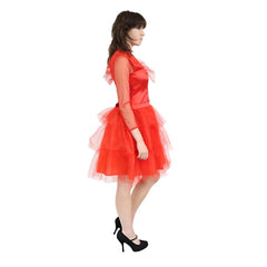 Ladies red gothic bride costume with tulle and lace-style detailing