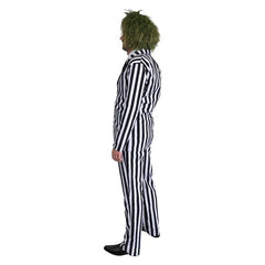Beetle Time mens black and white striped costume with jacket trousers and neck tie