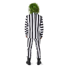 Beetlejuice black and white striped suit by Suitmeister with tie, jacket, and pants