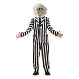 Beetlejuice striped suit costume with black and white jacket and wig for hire in Brisbane